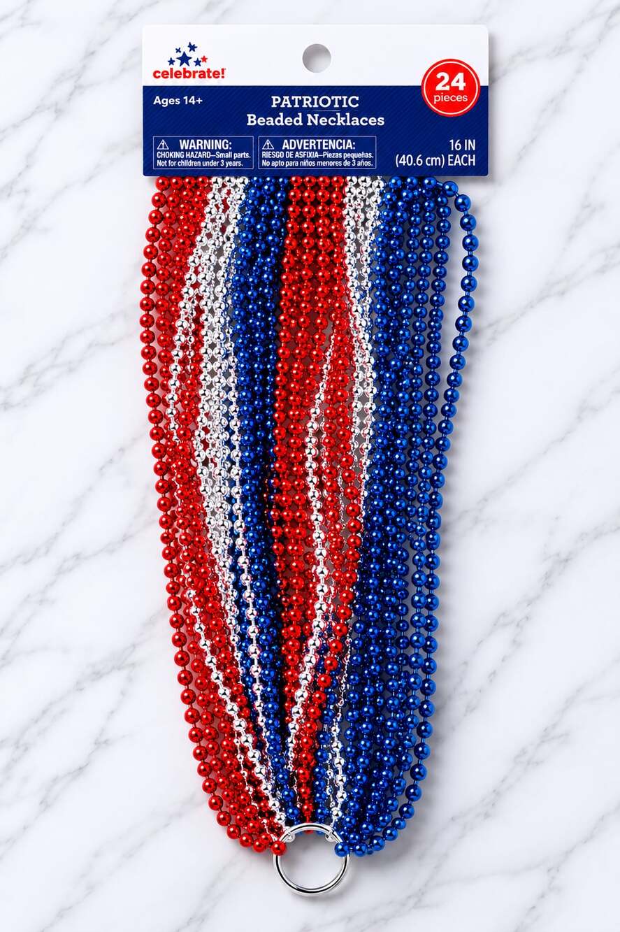 Celebrate! Patriotic Beaded Necklaces 24-Piece Set 16 Inch